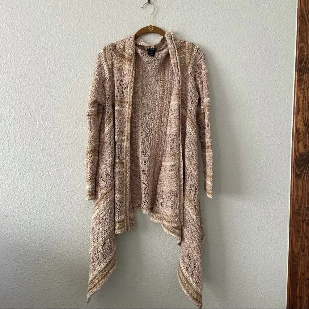 Tan Pink Open Cardigan Open Knit by New Directions size small Fall Layer Sweater